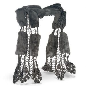 Vintage Danier 100% Rabbit Fur Scarf With Chain Link Fringe